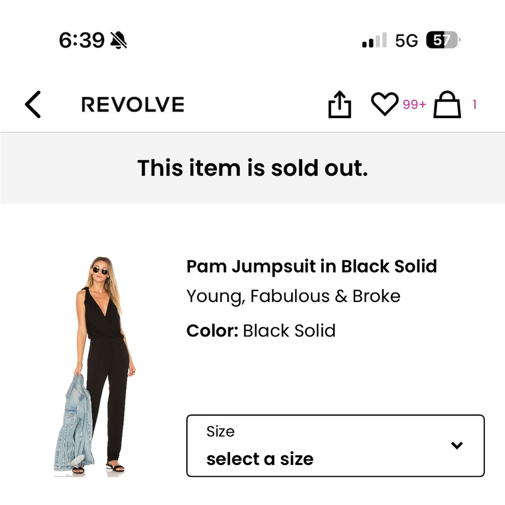 Young Fabulous & Broke Pam Jumpsuit in Black XS